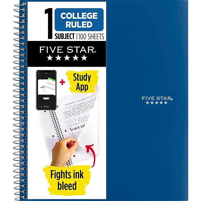 Five Star Study App 1-Subject Notebooks, College Ruled, 100 Sheets, Blue (820002NH0) image 1