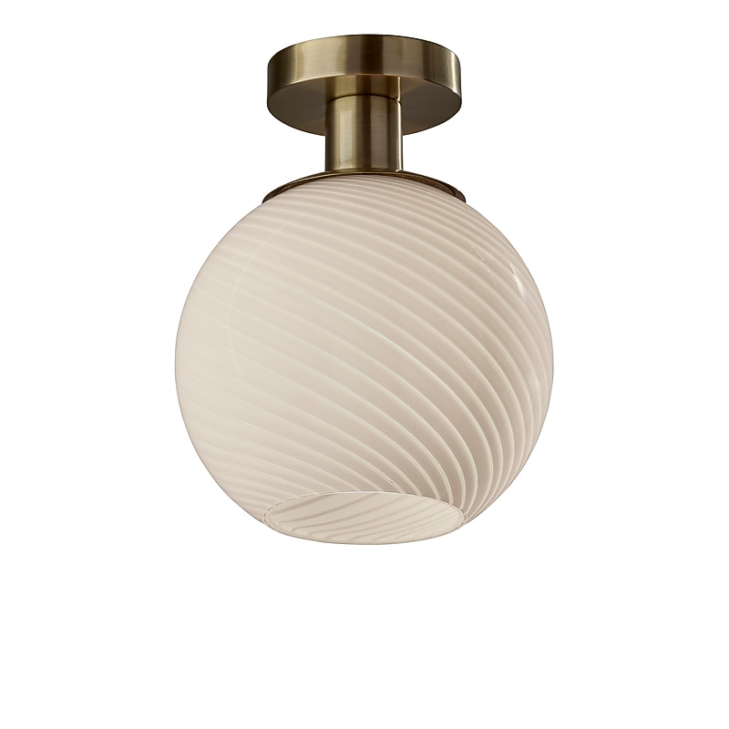 Adesso Incandescent Swirl Flush Mount Lamp, 11.5"H, Antique Brass/White Swirl Glosted Glass (3254-21) image 1