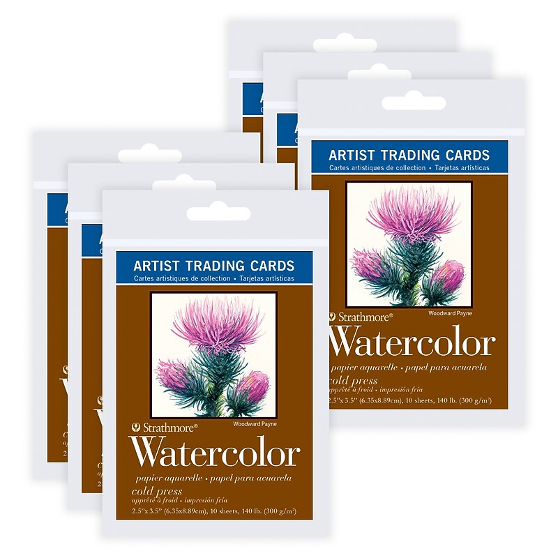 Strathmore 400 Series Artist Trading Cards Watercolor Paper, 2.5" x 3.5", White, 10 Sheets/Pack, 6 Packs/Bundle (STTP105904-6) image 1