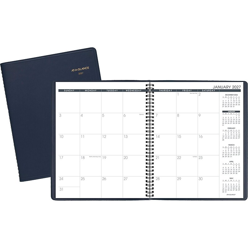 2027 AT-A-GLANCE 9" x 11" Monthly Planner, Faux Leather Cover, Navy (70-260-20-27) image 1