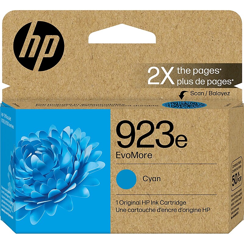 HP 923e EvoMore Cyan High Yield Ink Cartridge, Prints Up to 800 Pages (4K0T4LN) image 1