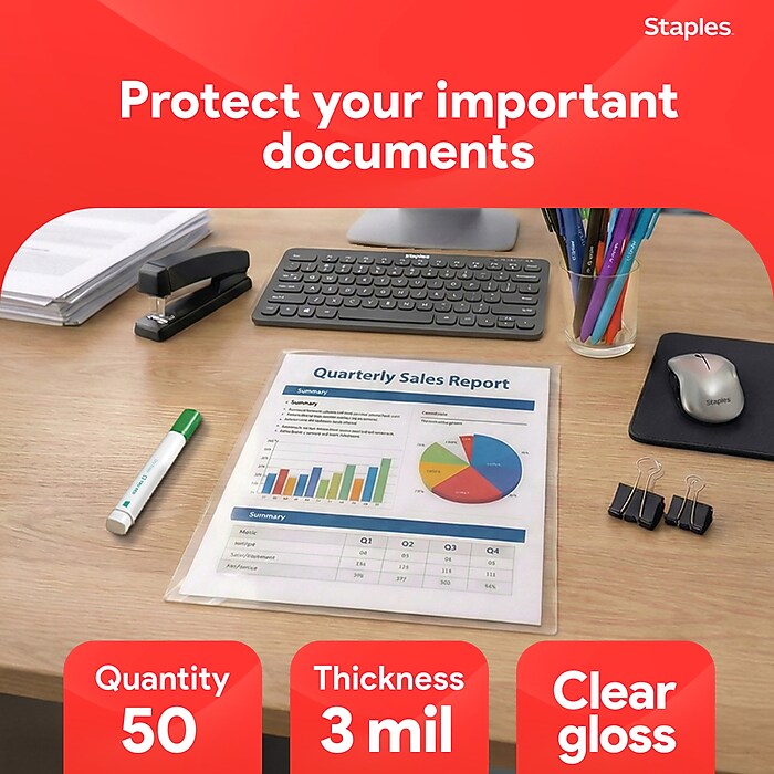 Staples Thermal Laminating Pouches, Letter Size, 3 Mil, 50/Pack