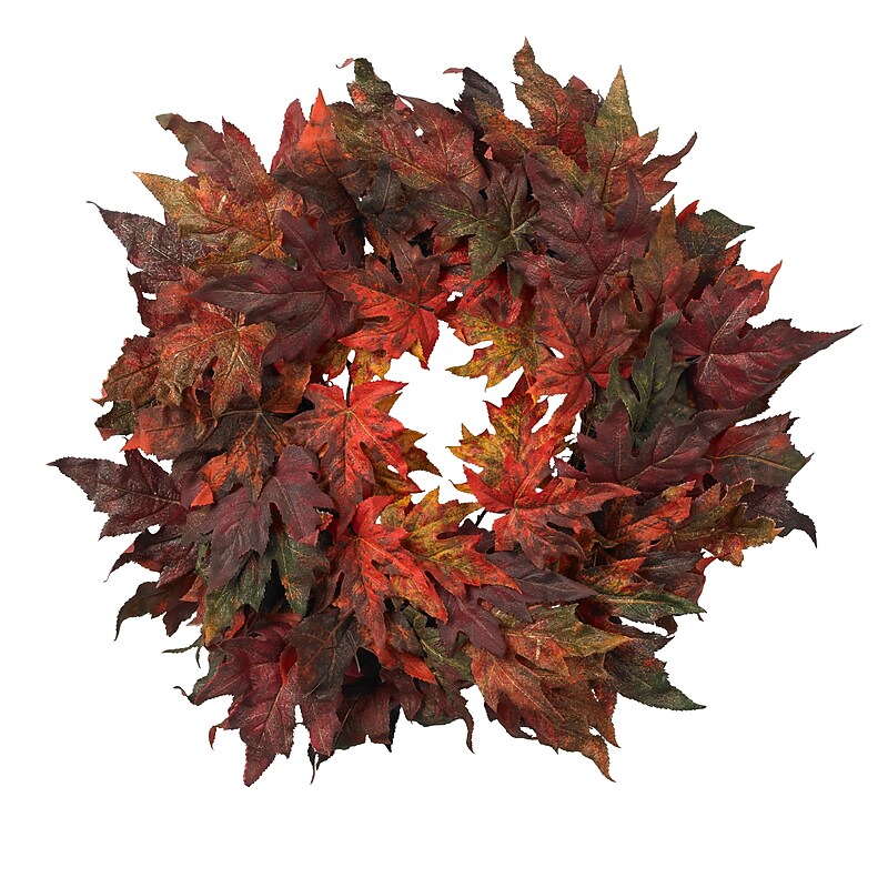 Nearly Natural 4908 30" Maple Leaf Wreath, Orange image 1