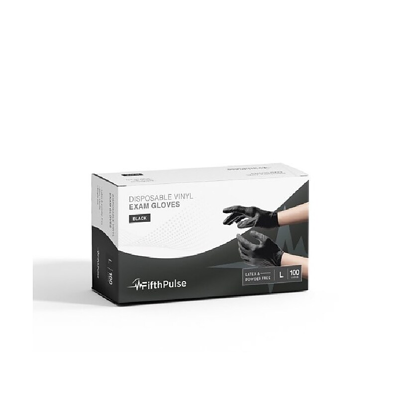 FifthPulse Powder Free Vinyl Exam Gloves, Latex Free, Large, Black, 100/Box (FMN100035) image 1