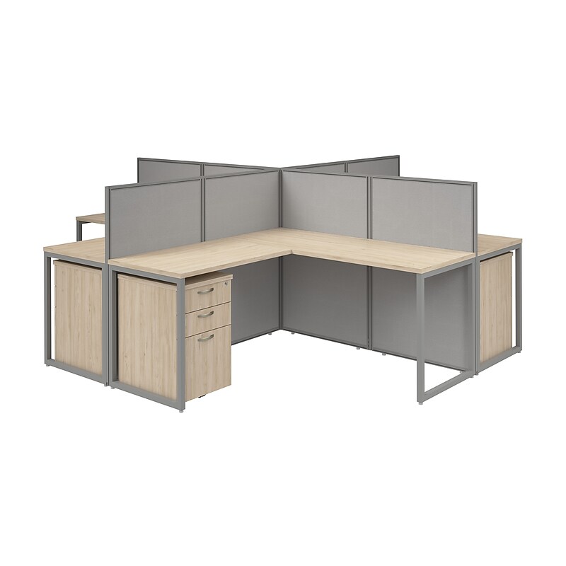 Bush Business Furniture Easy Office 4 Person L Cubicle Desk w/ Drawers, Natural Elm (EOD760SNE-03K) image 1