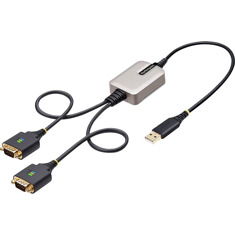 StarTech 2' USB-A to 2-Port RS-232 Serial Adapter Cable, Male-to-Male, Black, 'DI Chip, COM Retention (2P1FFC-USB-SERIAL) image 1