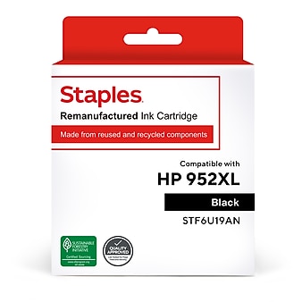 Staples Remanufactured Black High Yield Ink Cartridge Replacement for HP 952XL (TRF6U19AN/STF6U19AN)