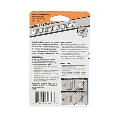 24 Clear Gorilla Mounting Tape Squares – Double Sided Sticky Pads, Strong Adhesive