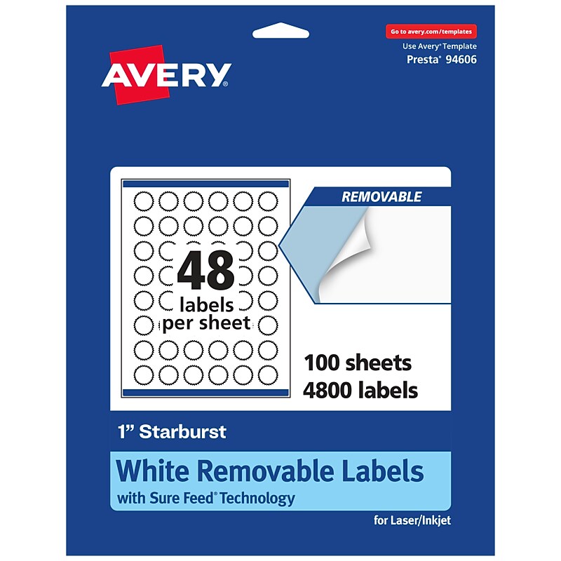 Avery Laser/Inkjet Burst Multipurpose Labels, 1" Dia., White, 4800 Labels/Box (94606) image 1