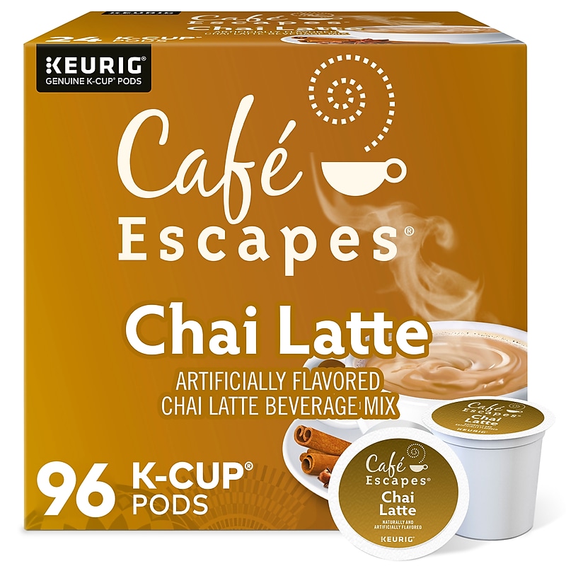 Cafe Escapes Chai Latte Coffee Keurig® K-Cup® Pods, Light Roast, 96/Carton (5000330074CT) image 1