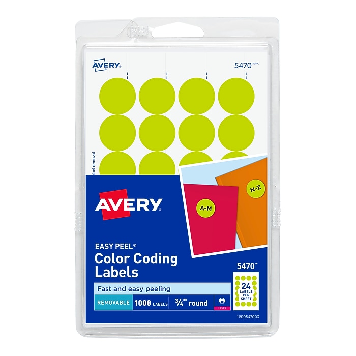 Avery Easy Peel Laser Color-Coding Labels, 3/4