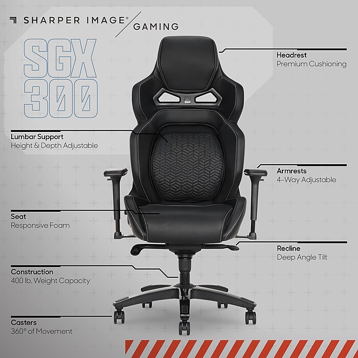 Sharper Image SGX300 Ergonomic Racing Gaming Chair, Black (52914