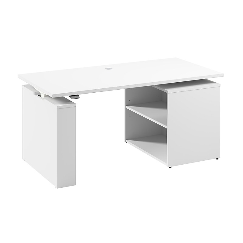 Bush Business Furniture Stratus 60"W Electric Adjustable Standing Desk with Bookcase, White (SUT005WH) image 1