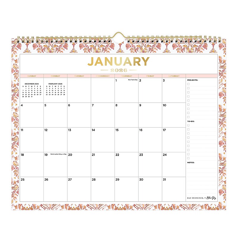 2026 Blue Sky Day Designer 15" x 12" Monthly Wall Calendar, Kenzari Coral (157475) image 1
