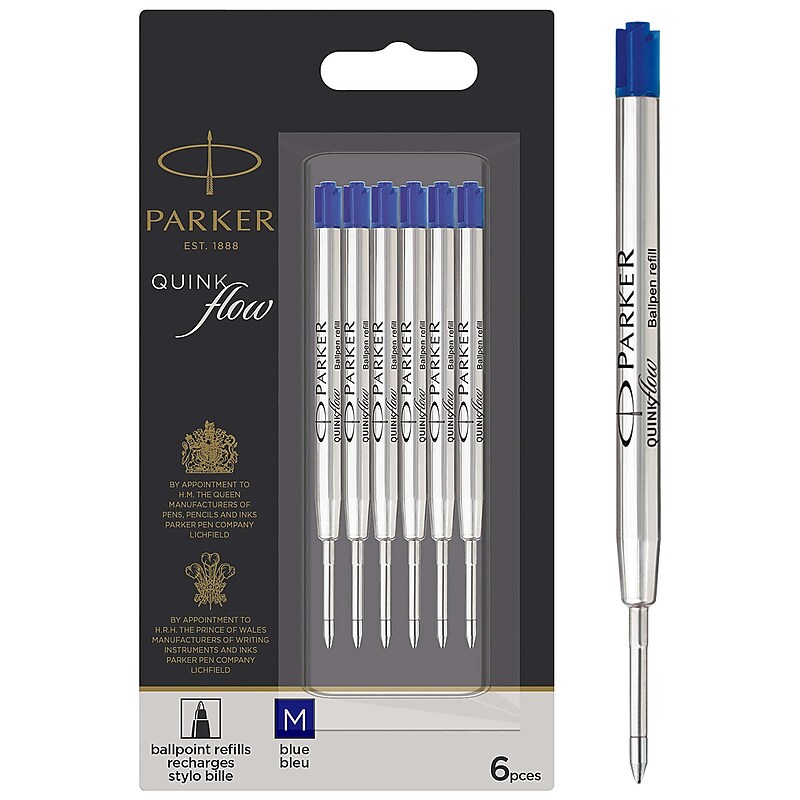 Parker Quinkflow Ballpoint Pen Refill, Blue Ink, 6/Pack (2025156) image 1