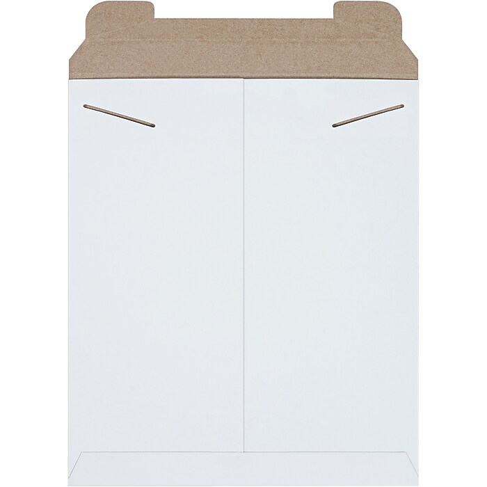 100 Pack Rigid Paperboard Mailers – 12.75x15 White, Tab Lock, No Bend, USA Made