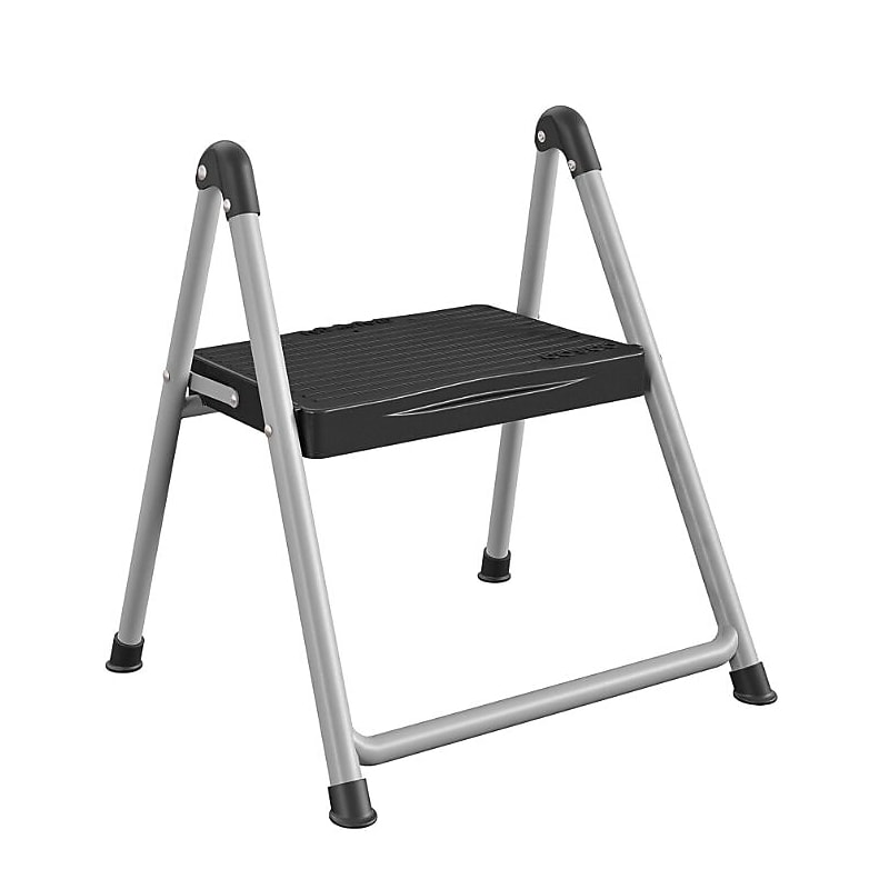Cosco Folding Step Stool, 1-Step, 200 lb Capacity, 9.9" Working Height, Platinum/Black (11014PBL1E) image 1