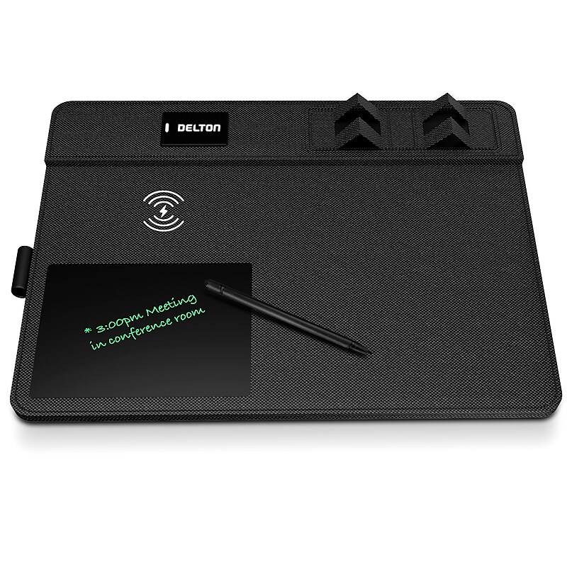 Delton D101 Mouse Pad Workstation with Qi Wireless Charging Pad, Digital Notepad, and Phone Stand, Black (DMP101WC) image 1