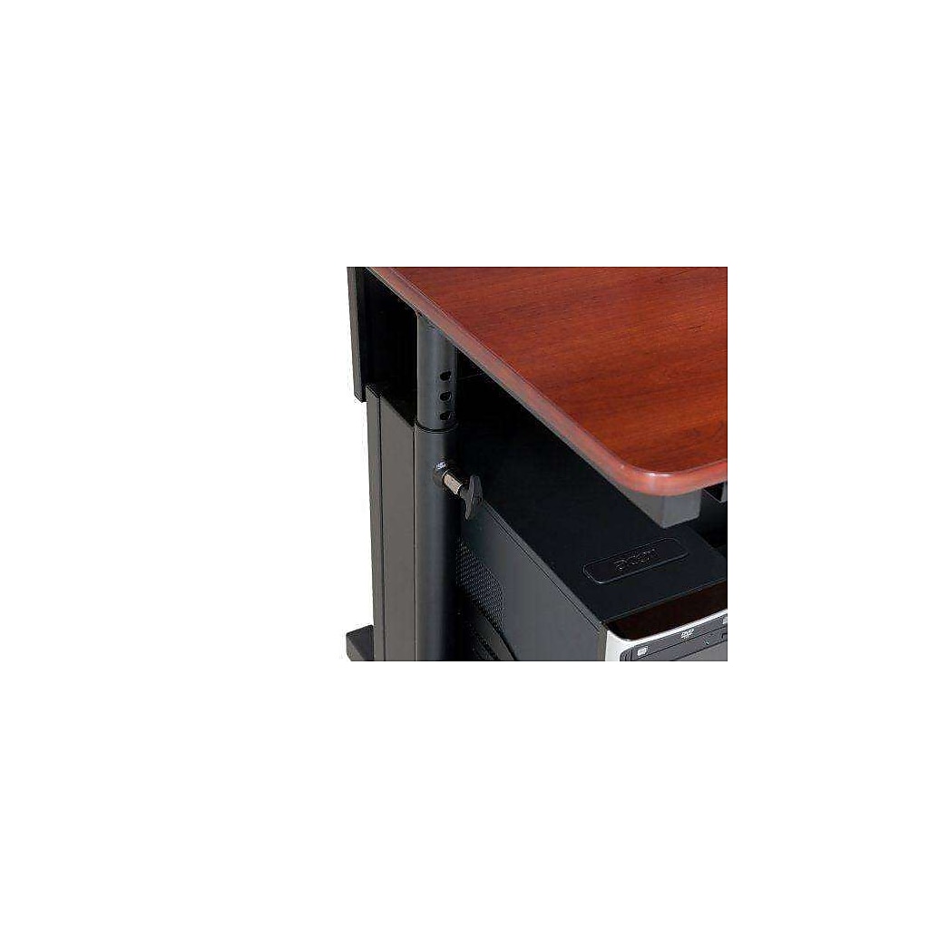 Internal drawer/keyboard tray component pulled out from a desk with a black finish