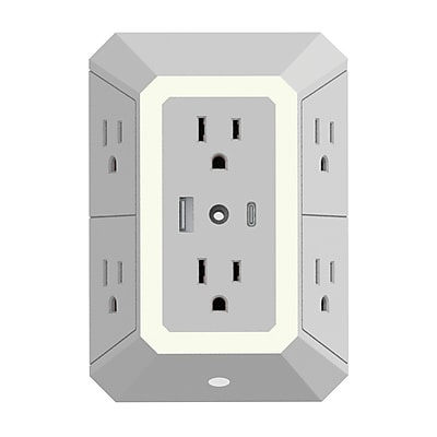 Ciao Tech 6-Outlet Surge Protector Wall Tap with 2-USB Ports & Adjustable LED Night-Light, 540-Joules, White (CPAZY00-026) Sansujyuku sansujyuku.com