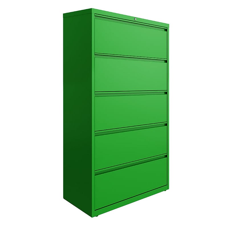 Hirsh HL10000 Series 5-Drawer Lateral File Cabinet, Locking, Letter/Legal, Screaming Green, 36" (24259) image 1