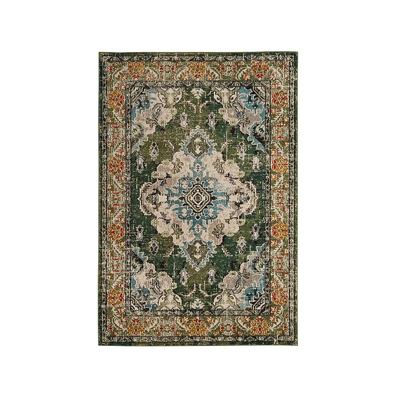Safavieh Monaco Collection 4' x 5'-7" Rectangle Indoor Area Rug, Machine Made, Forest Green/Light Blue (MNC243F-4) image 1