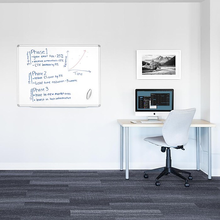 Luxor Magnetic Porcelain Dry-Erase Whiteboard, Aluminum