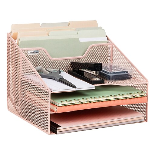 Mind Reader 5-Compartment Metal Mesh Desk Organizer, Pink