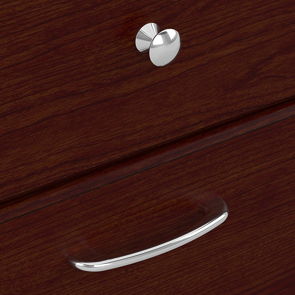 Close-up of wood grain and chrome handle