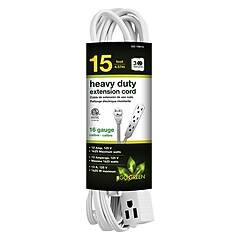 【3月】Guri GoGreen Power 15' Extension Cord, 3-Outlet, 16 AWG, White (GG