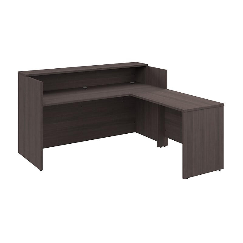 Bush Business Furniture Arrive 72"W L Shaped Reception Desk with Shelf, Storm Gray (ARV006SG) image 1