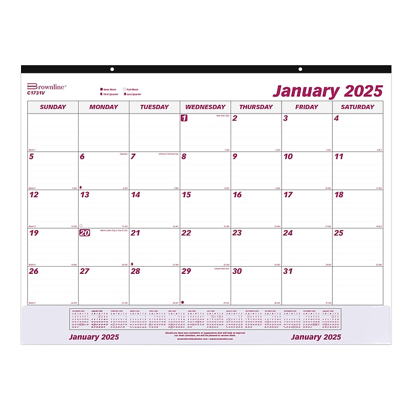 2025 Brownline 22" x 17" Monthly Desk or Wall Calendar, White/Purple (C1731V) image 1