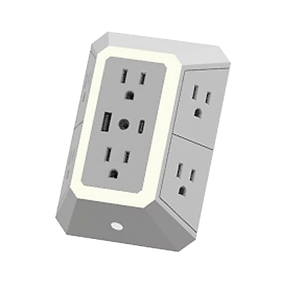 Ciao Tech 6-Outlet Surge Protector Wall Tap with 2-USB Ports & Adjustable LED Night-Light, 540-Joules, White (CPAZY00-026) Sansujyuku sansujyuku.com