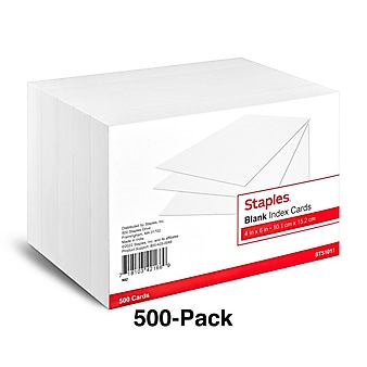 Staples 4" x 6" Index Cards, Blank, White, 500/Pack (TR51011)