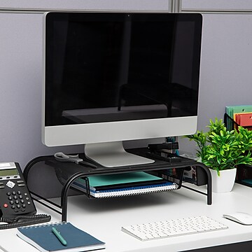 Mind Reader Network Collection Metal Mesh Monitor Stand with Drawer, Up to 24" Monitor, Black (MESHMONSTA-BLK)