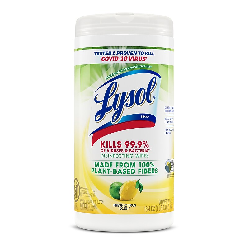Lysol Disinfecting Wipes, Fresh Citrus Scent, 70 Wipes/Pack (1920049128) image 1