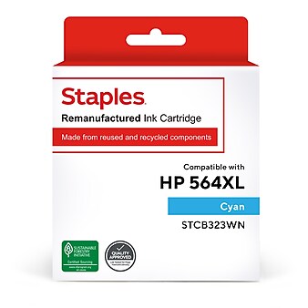 Staples Remanufactured Cyan High Yield Ink Cartridge Replacement for HP 564XL (TRCB323WN/STCB323WN)