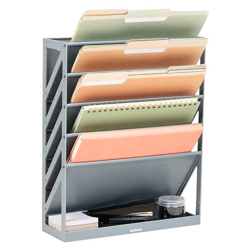 Mind Reader 5-Compartment Mountable Plastic Vertical File Storage, Gray  (WALLANCH-GRY) image 1