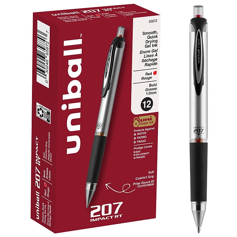 uni-ball 207 Impact RT Retractable Gel Pens, Bold Point, Red Ink, Dozen (65872) image 1