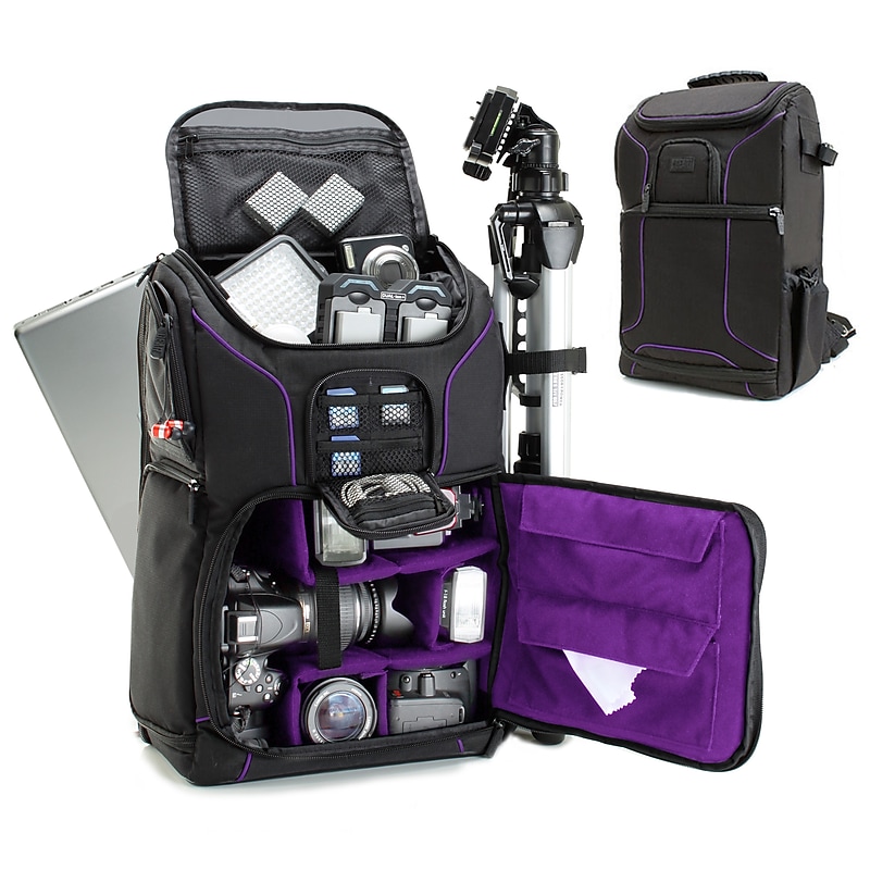 USA GEAR S Series DSLR Camera Backpack with Laptop Compartment, Black and Purple (GRSLS17100PREW) image 1