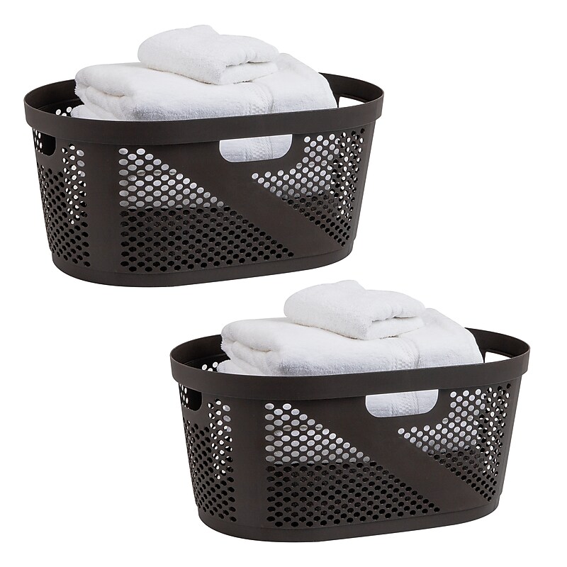 Mind Reader 10.57-Gallon Laundry Basket with Handles, Plastic, Brown, 2/Set (2HHAMP40-BRN) image 1