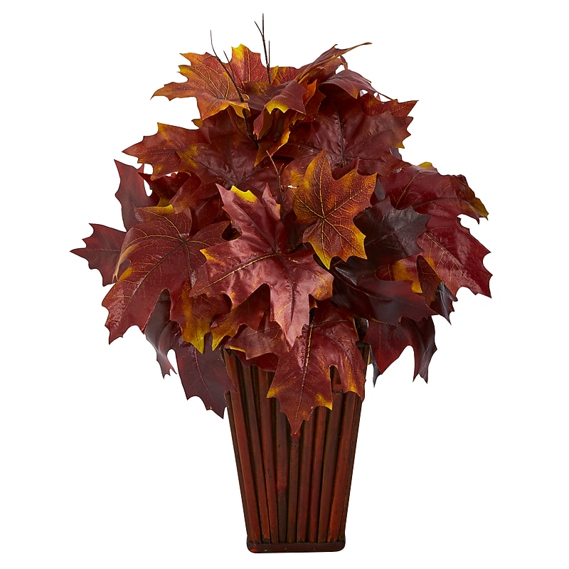 Nearly Natural 19" Autumn Maple Leaf Artificial Plant in Decorative Planter (P1548-BG) image 1