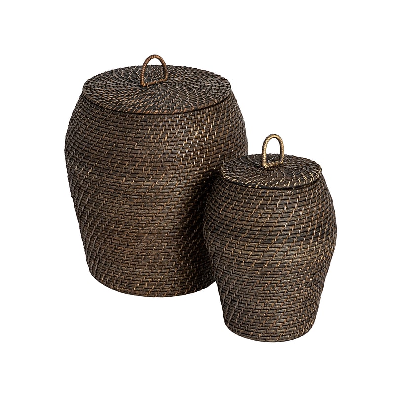 Storied Home Rattan Wicker Storage Baskets with Lids, Black, 2/Set (EC1731) image 1
