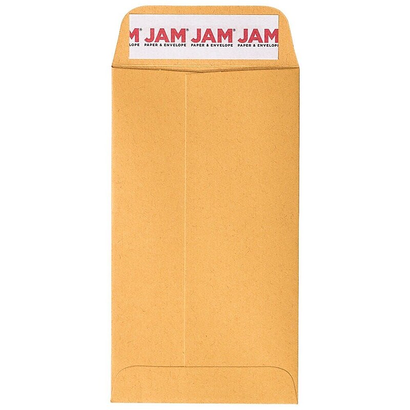 JAM Paper Self Seal #6 Coin Business Envelopes, 3 3/8" x 6", Brown Kraft Manila, 100/Pack (400238463D) image 1