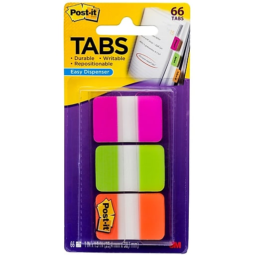 Durable Post-it Tabs, Pastel Pink, Blue, & Clear, 36 Tabs