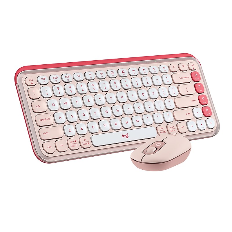 Logitech POP ICON Wireless Ergonomic Keyboard and Optical Mouse Combo, Pink (920-013105) image 1