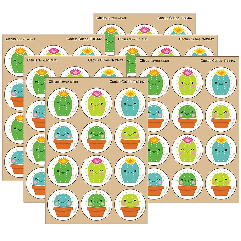 Trend Enterprises Cactus Cuties Citrus scent Scratch 'n Sniff Stinky Stickers, Multicolored, 48/Pack, 6/Packs/Bundle (T-83447-6) image 1