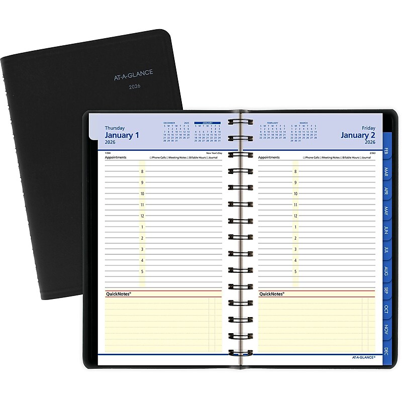 2026 AT-A-GLANCE QuickNotes 5" x 8" Daily & Monthly Appointment Book, Faux Leather Cover, Black (76-04-05-26) image 1