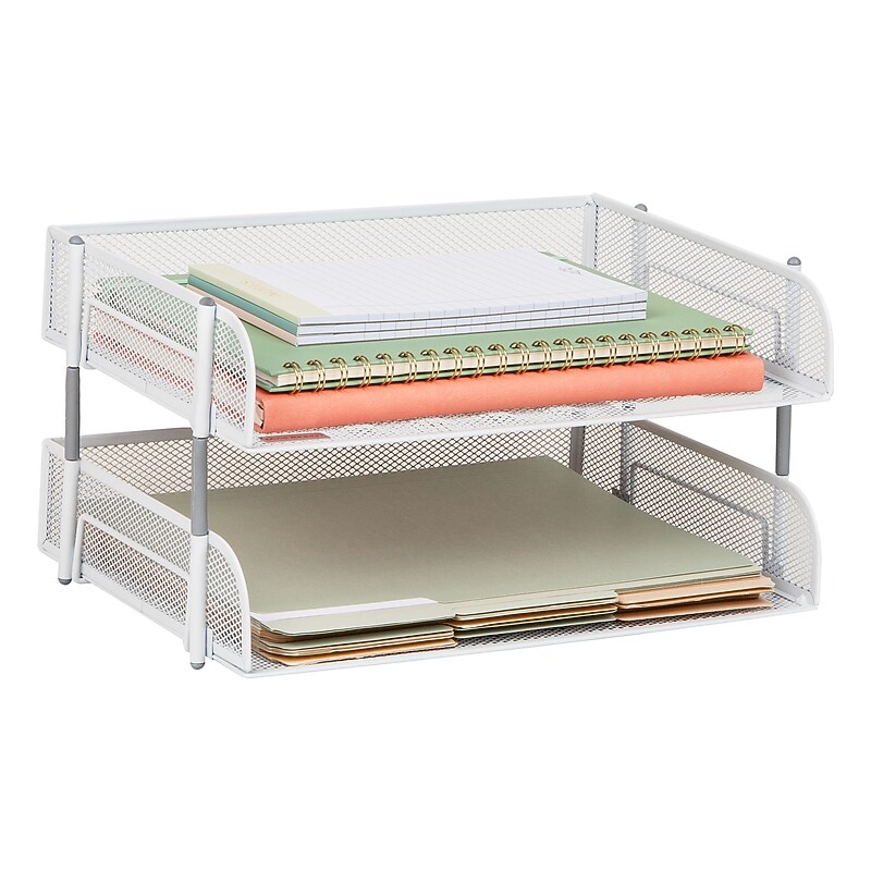 Mind Reader Metal Side Loading Stackable Letter Tray, White (ESTACK2-WHT) image 1