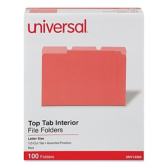 Universal File Folder, Letter Size, Red, 100/Box (UNV12303)